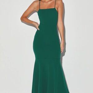 Lulus Tier & There Hunter Green Tiered Trumpet Hem Dress